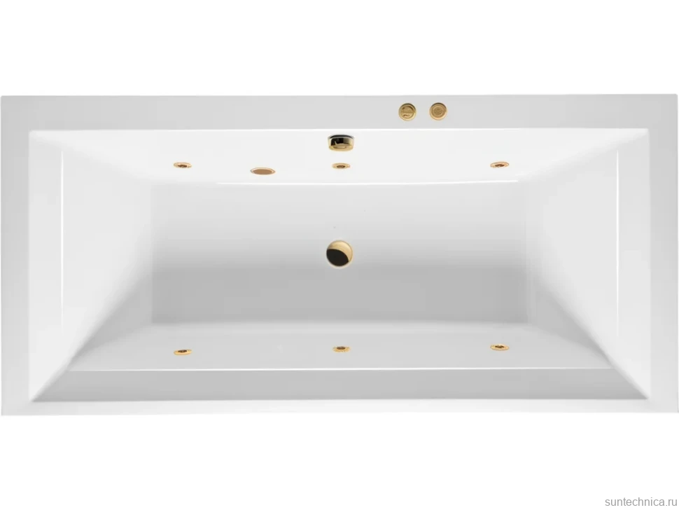 Акриловая ванна Excellent Crown Grand Soft 190x90 см, встраиваемая, с гидромассажем, белая, с каркасом, со сливом-переливом, фурнитура золото