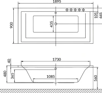 Акриловая ванна Excellent Crown Grand Soft 190x90 см, встраиваемая, с гидромассажем, белая, с каркасом, со сливом-переливом, фурнитура золото