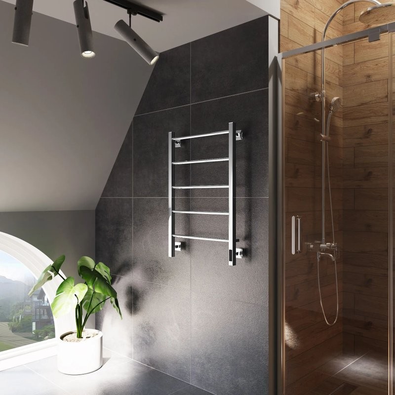 Полотенцесушитель электрический Grota Simple K 530х800 NP EL 80x55 см, подключение справа, слева, скрытое подключение справа, глянцевый хром, лесенка