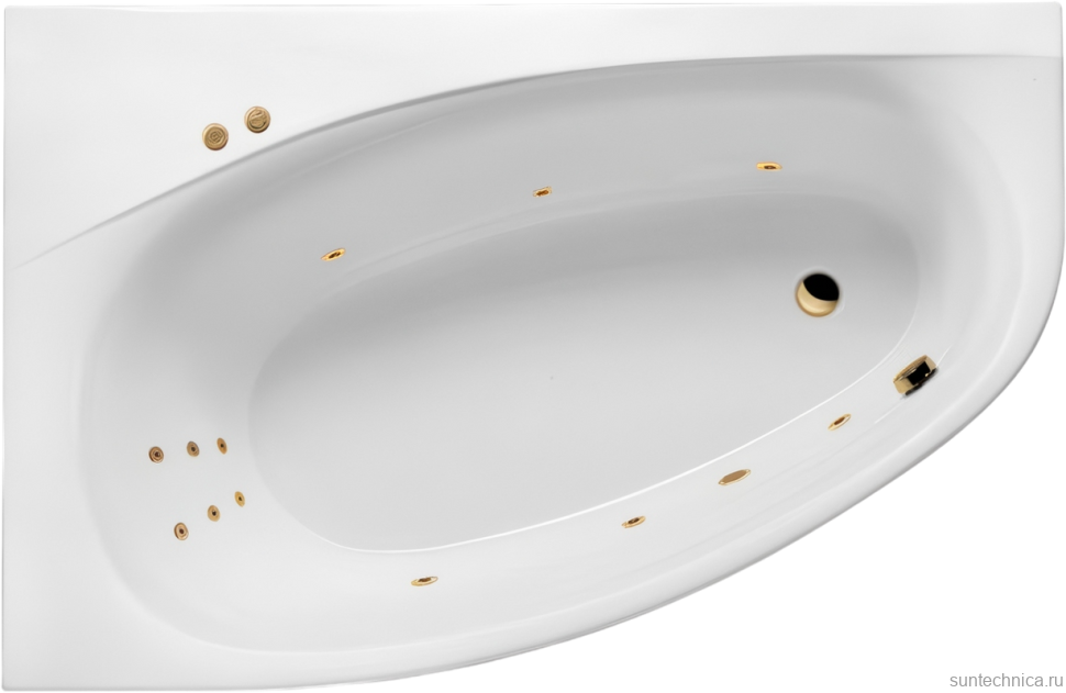 Акриловая ванна Excellent Kameleon Line L 170x110 см, угловая, левая, встраиваемая, с гидромассажем, белая, асимметричная, с каркасом, со сливом-переливом, фурнитура золото