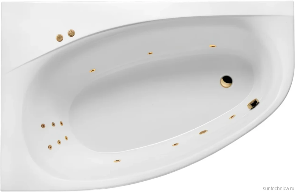 Акриловая ванна Excellent Kameleon Line L 170x110 см, угловая, левая, встраиваемая, с гидромассажем, белая, асимметричная, с каркасом, со сливом-переливом, фурнитура золото