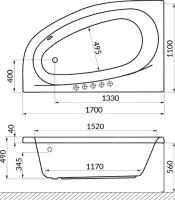 Акриловая ванна Excellent Kameleon Line L 170x110 см, угловая, левая, встраиваемая, с гидромассажем, белая, асимметричная, с каркасом, со сливом-переливом, фурнитура золото