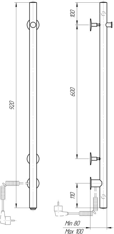Полотенцесушитель электрический Domoterm Танго 109-V1 9x90