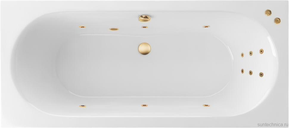 Акриловая ванна Excellent Oceana Slim Line 170x75 см, встраиваемая, с гидромассажем, белая, с каркасом, со сливом-переливом, фурнитура золото