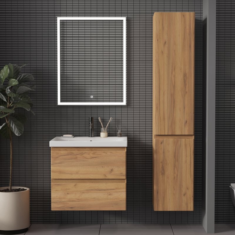 Тумба с раковиной SanStar Riana 60 подвесная, дуб крафт золотой, раковина Moduo 60