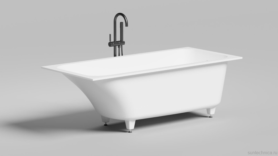 Ванна из искусственного камня Salini Orlanda Kit S-Stone 170x75 см, встраиваемая, матовая белая, на ножках, с донным клапаном