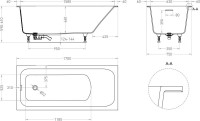 Ванна из искусственного камня Salini Orlanda Kit S-Stone 170x75 см, встраиваемая, матовая белая, на ножках, с донным клапаном