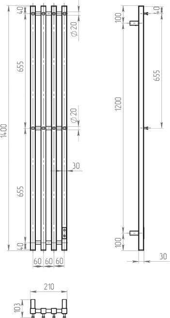 Полотенцесушитель электрический Двин X-4 plaza neo 140х18, матовый черный