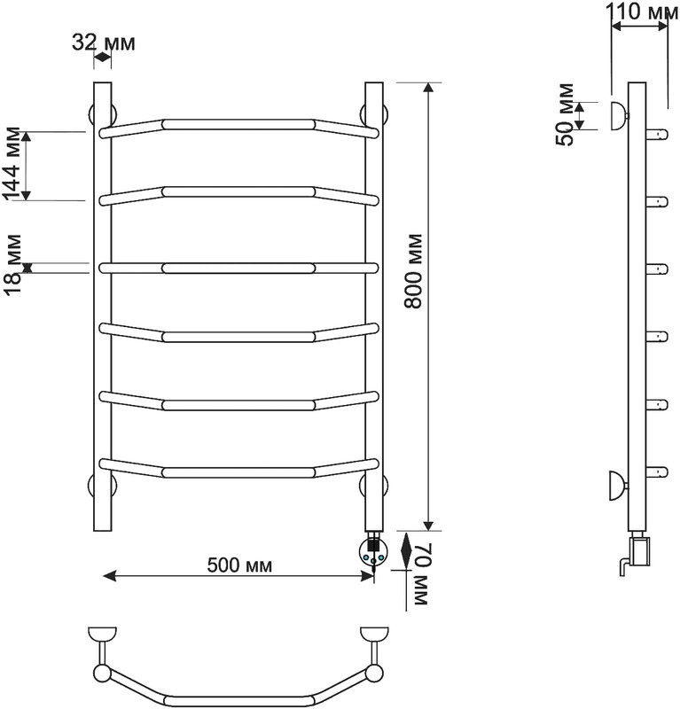 Полотенцесушитель электрический Secado Агата 1 85x55 см, подключение справа, бронза, лесенка, латунь