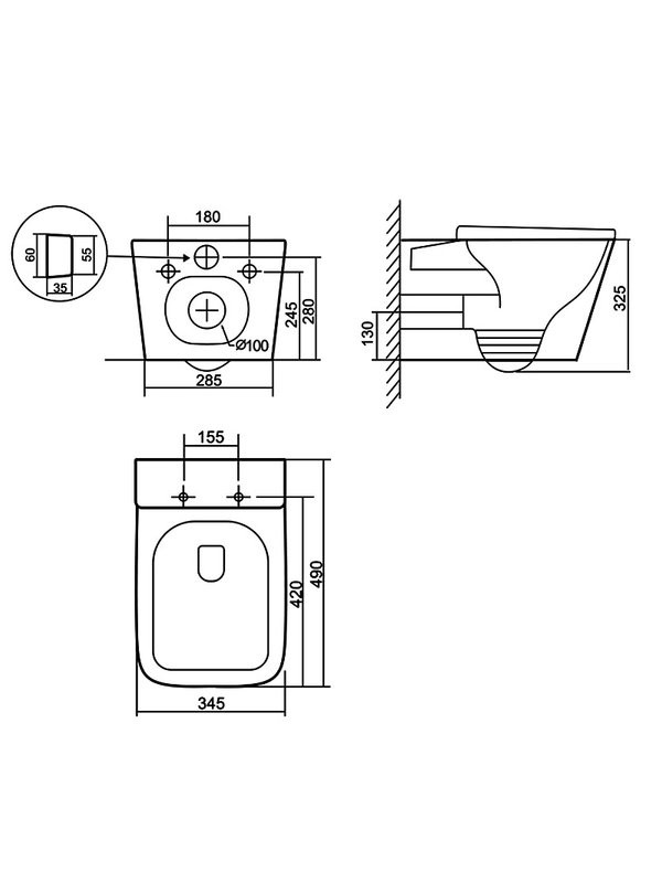 Унитаз подвесной AZARIO Cascad AZ-10002 безободковый, с микролифтом, глянцевый белый