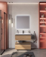 Тумба с раковиной Cezares Slider 80 подвесная, 2 ящика, дуб тангент