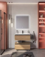 Тумба с раковиной Cezares Slider 80 подвесная, 2 ящика, дуб тангент