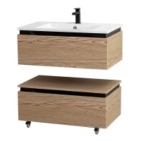 Тумба с раковиной Cezares Slider 80 подвесная, 2 ящика, дуб тангент