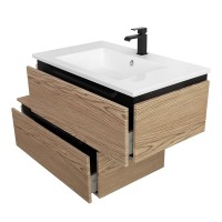 Тумба с раковиной Cezares Slider 80 подвесная, 2 ящика, дуб тангент