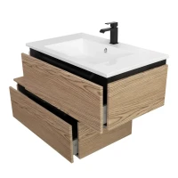Тумба с раковиной Cezares Slider 80 подвесная, 2 ящика, дуб тангент