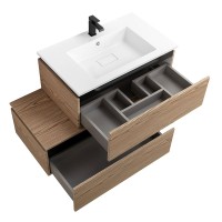 Тумба с раковиной Cezares Slider 80 подвесная, 2 ящика, дуб тангент