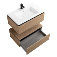 Тумба с раковиной Cezares Slider 80 подвесная, 2 ящика, дуб тангент