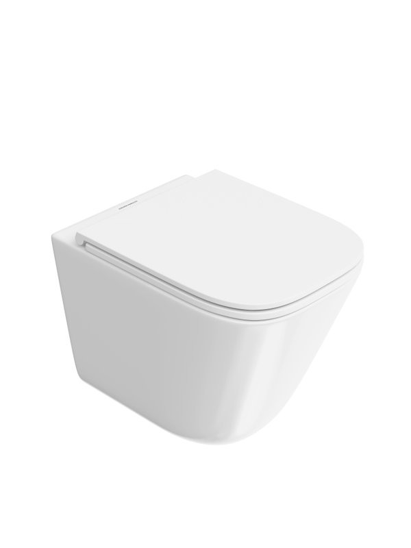 Унитаз подвесной KERAMA MARAZZI Cubo Geometrica безободковый, с микролифтом, глянцевый белый