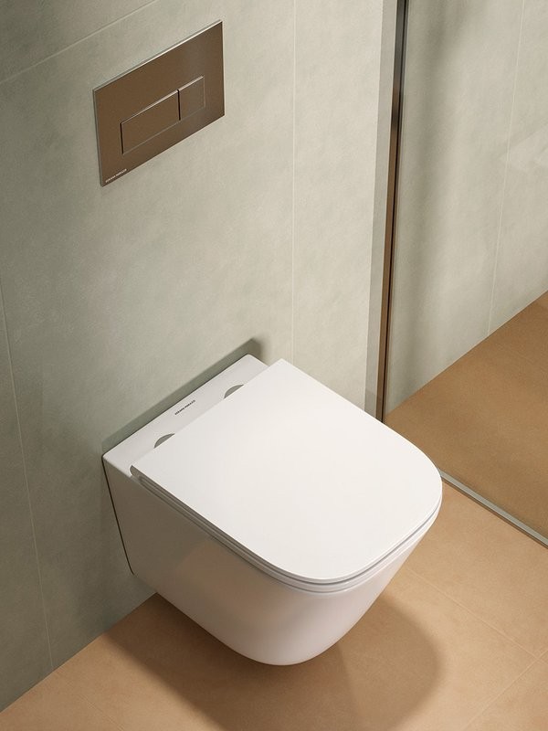 Унитаз подвесной KERAMA MARAZZI Cubo Geometrica безободковый, с микролифтом, глянцевый белый