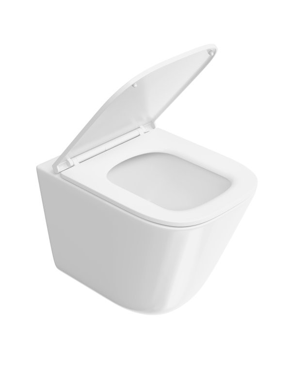 Унитаз подвесной KERAMA MARAZZI Cubo Geometrica безободковый, с микролифтом, глянцевый белый