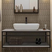 Консоль с раковиной KERAMA MARAZZI Plaza Next 120 подвесная, с раковиной PLR.wb.55.02, черная матовая, серый камень