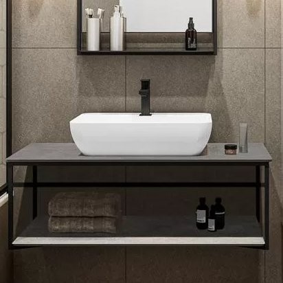 Консоль с раковиной KERAMA MARAZZI Plaza Next 120 подвесная, с раковиной PLR.wb.55.02, черная матовая, серый камень
