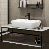 Консоль с раковиной KERAMA MARAZZI Plaza Next 120 подвесная, с раковиной PLR.wb.55.02, черная матовая, серый камень