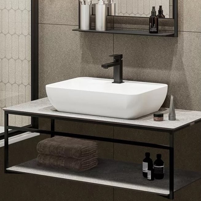 Консоль с раковиной KERAMA MARAZZI Plaza Next 120 подвесная, с раковиной PLR.wb.55.02, черная матовая, серый камень