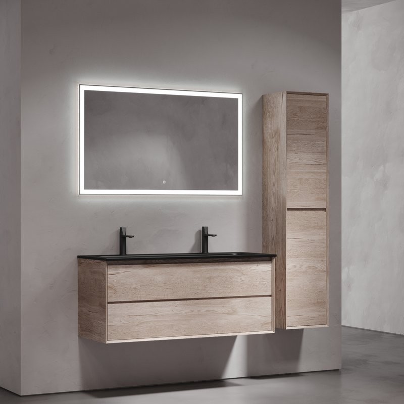 Мебель для ванной комнаты Sancos Marmi 2.0 120 черная раковина, на двоих, дуб галифакс натуральный