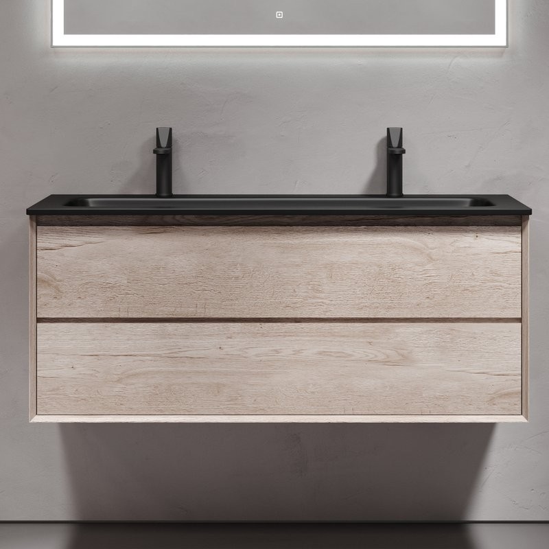 Мебель для ванной комнаты Sancos Marmi 2.0 120 черная раковина, на двоих, дуб галифакс натуральный