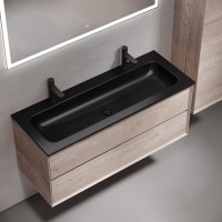 Мебель для ванной комнаты Sancos Marmi 2.0 120 черная раковина, на двоих, дуб галифакс натуральный