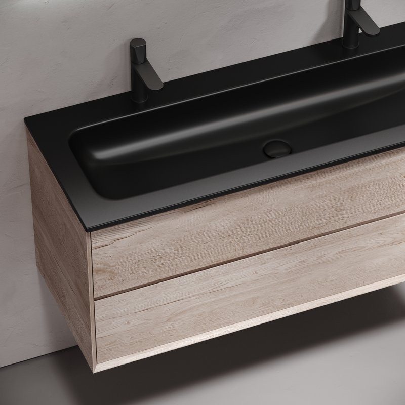 Мебель для ванной комнаты Sancos Marmi 2.0 120 черная раковина, на двоих, дуб галифакс натуральный