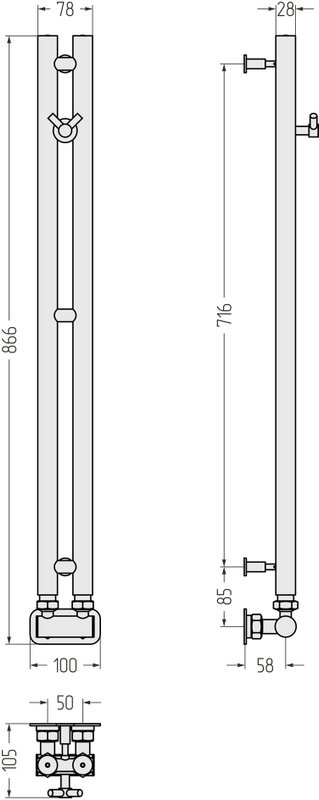 Полотенцесушитель водяной Сунержа Нюанс EU50+ 84х5 шампань