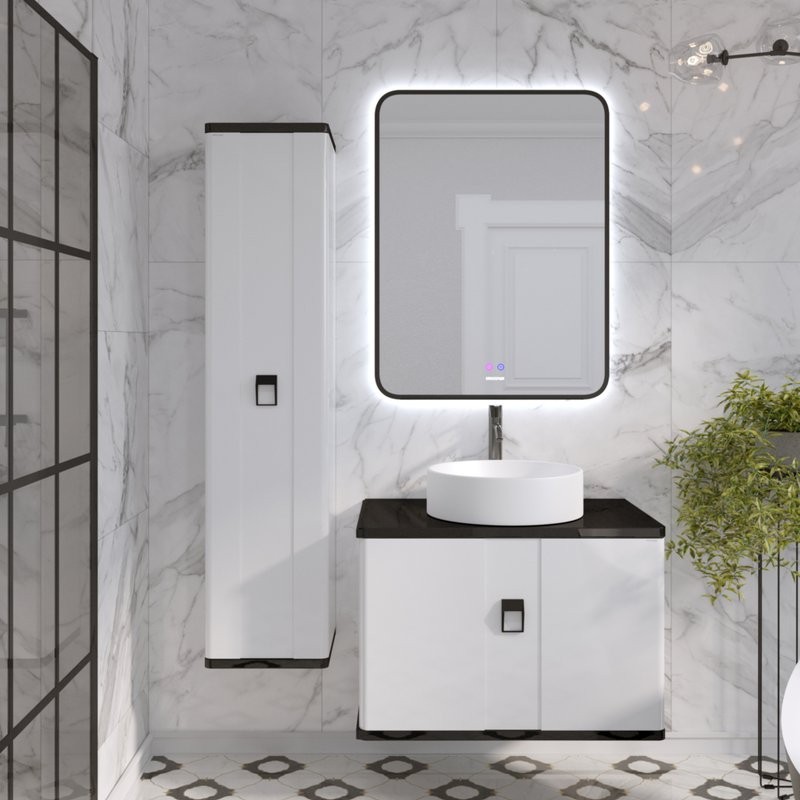 Тумба с раковиной Grossman Norma 60 подвесная, белый глянец, столешница черная