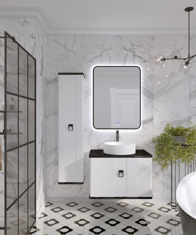 Тумба с раковиной Grossman Norma 60 подвесная, белый глянец, столешница черная