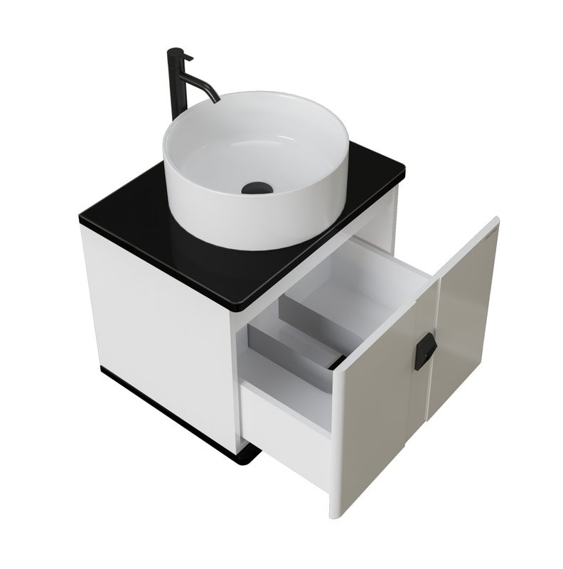 Тумба с раковиной Grossman Norma 60 подвесная, белый глянец, столешница черная