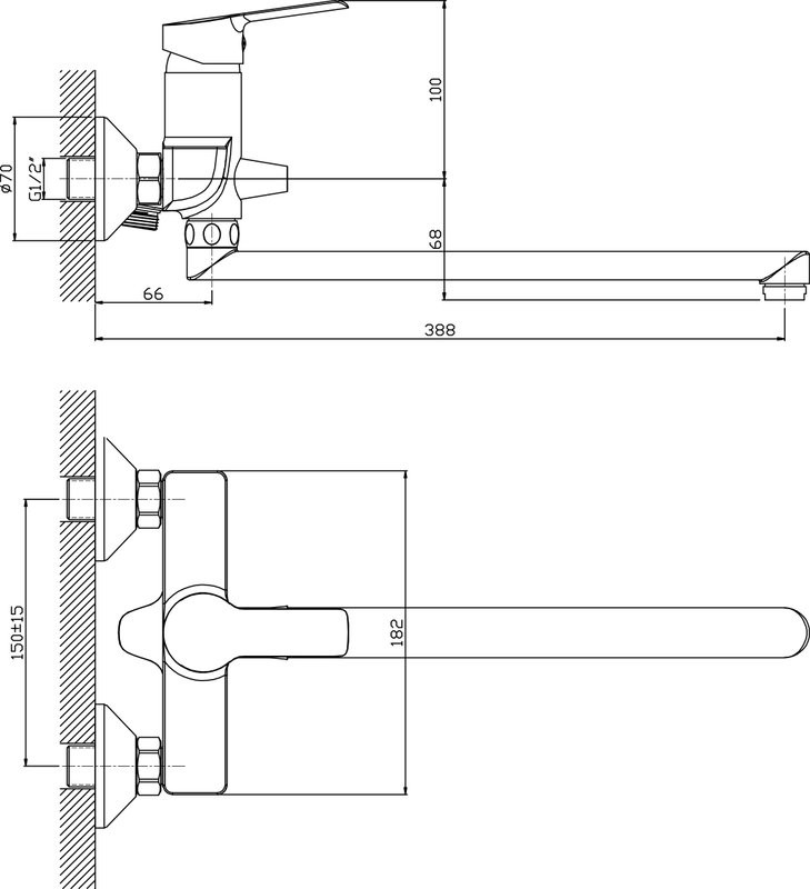 Смеситель с длинным изливом для ванны Orange Prim M42-211cr