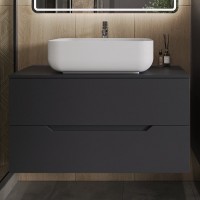 Тумба с раковиной Orange Line 100 подвесная, 2 ящика, матовый графит с раковиной B03-600W