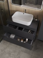 Тумба с раковиной Orange Line 100 подвесная, 2 ящика, матовый графит с раковиной B03-600W