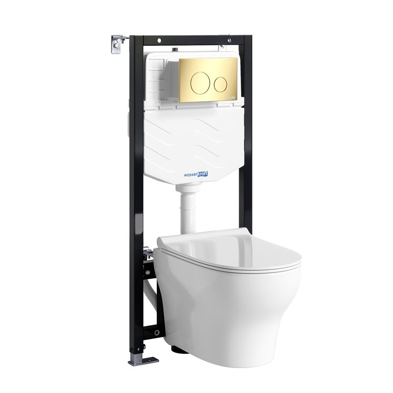 Комплект Унитаз подвесной WasserKRAFT Berkel H001 безободковый + Крышка для унитаза E034 + Система инсталляции для унитазов Aller 10TLT.010.ME + Кнопка смыва PG02