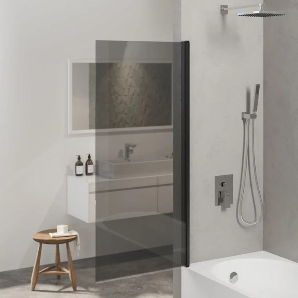 Шторка на ванну Berges River S Black 065017 90 см, профиль черный матовый, стекло тонированное