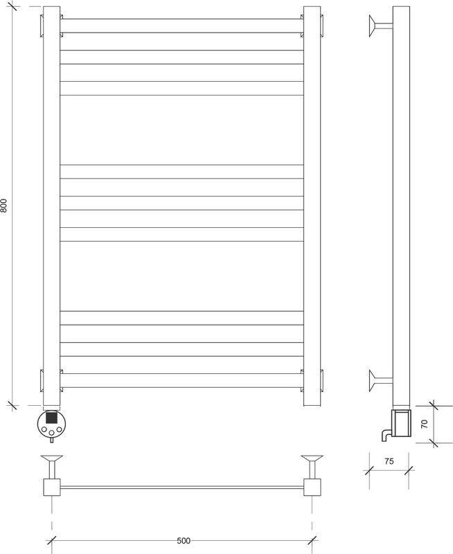 Полотенцесушитель электрический Secado Корсико 3 L 85x55 см, подключение слева, хром, лесенка