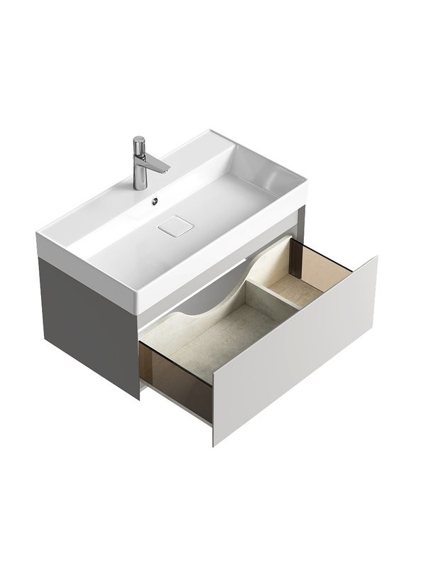 Тумба с раковиной Aqwella 5 stars Geometria 80 подвесная, 1 ящик, серый туман