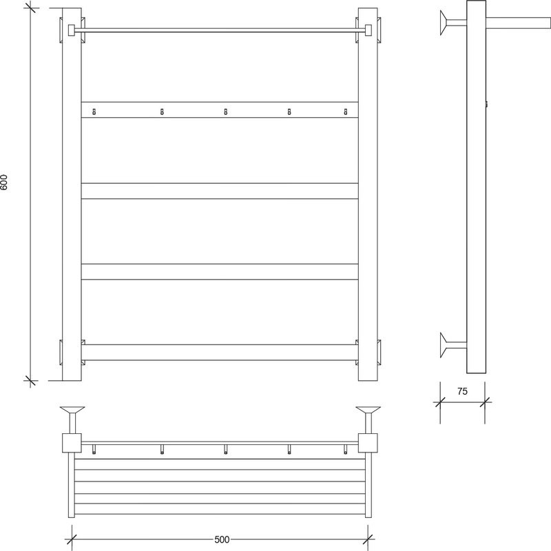 Полотенцесушитель водяной Secado Корсико 1 КСП 60х50 60x55 см, хром, лесенка, с полкой
