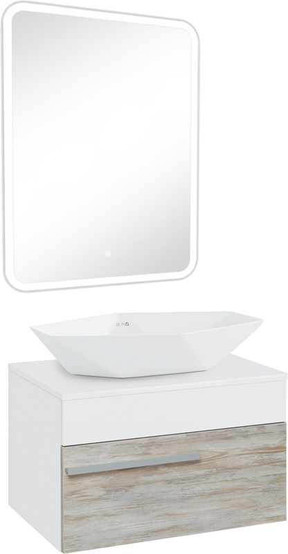 Мебель для ванной комнаты Runo Вудлайн 65 скандинавский дуб, раковина Poligono 65