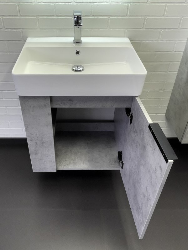 Тумба с раковиной Comforty Асти 60П подвесная, светлый бетон