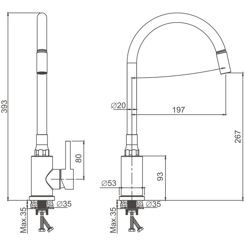 Смеситель для кухни BELZ B810 B73810-7 с гибким изливом, черный