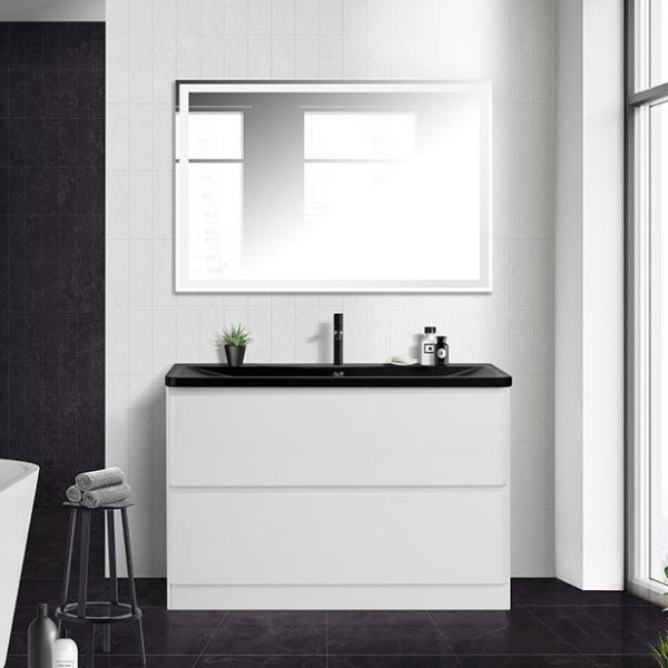 Мебель для ванной комнаты BelBagno Albano 120 напольная, bianco lucido, черная матовая раковина