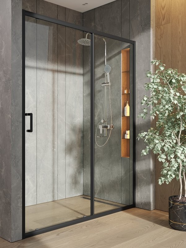 Душевая дверь в нишу Orange E02 160TB 160х190, профиль матовый черный