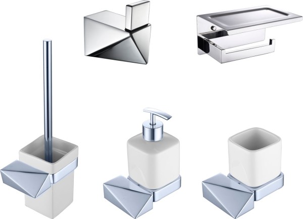 Набор Дозатор Boheme New Venturo + Стакан + Ершик + Держатель 10311-CR с полкой для телефона + Крючок